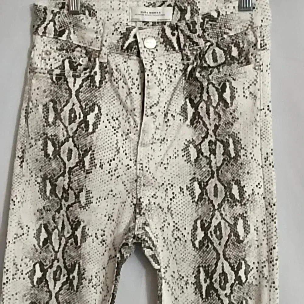 Zara Women Jeans Snake Print Skinny High Rise Stretch Raw Hem Size 4 US